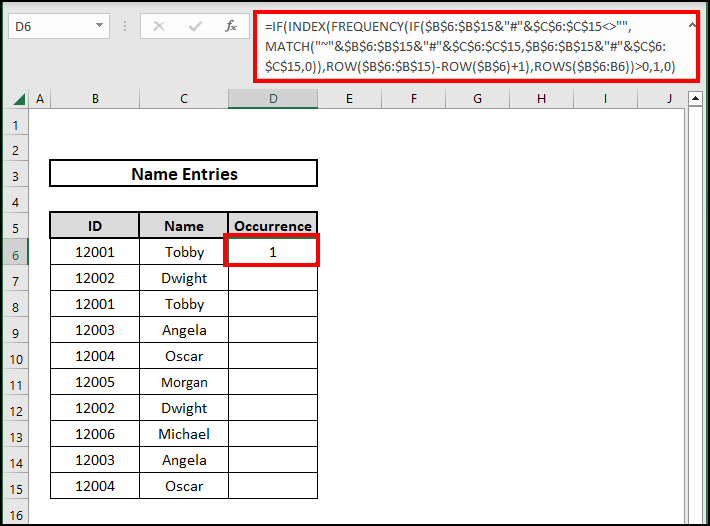 Applying formula to find the first occurrence of a value in a column in Excel