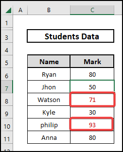 Results for using excel formula to change text color based on value