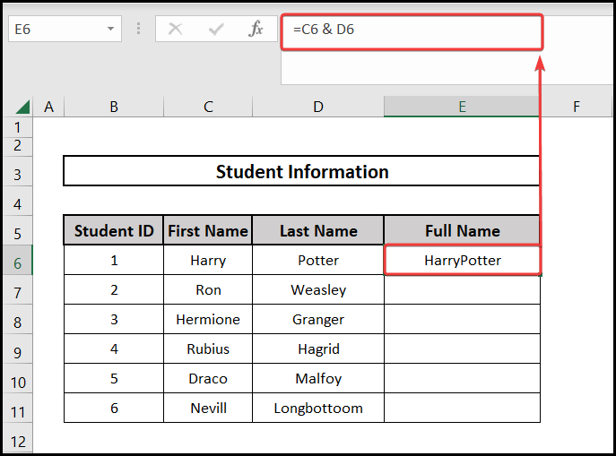 excel formula to combine cells without space