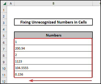 excel not recognizing numbers in cells