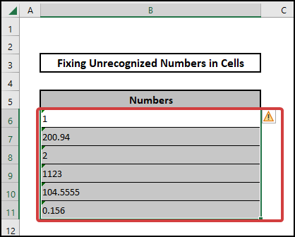 excel not recognizing numbers in cells errors