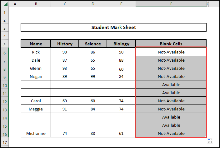 Detecting the blank cells to excel remove blank rows using formula