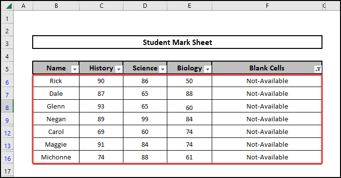 filtered data excel to remove blank rows using formula
