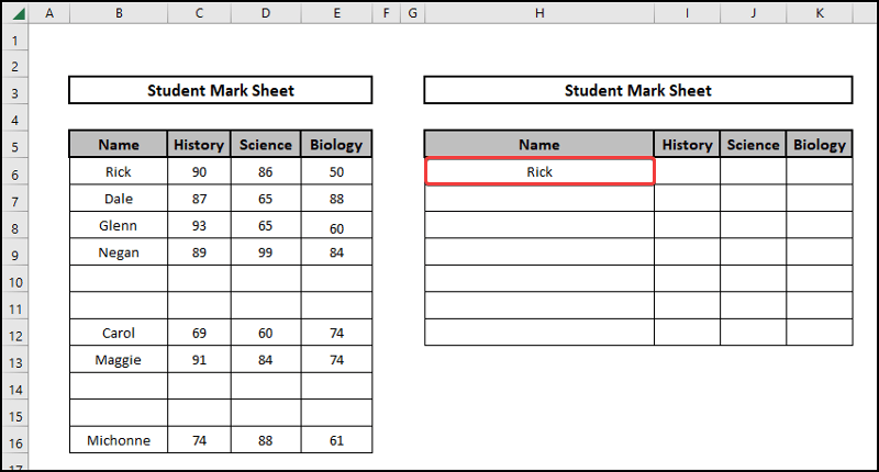 Recreating a table for excel remove blank rows formula