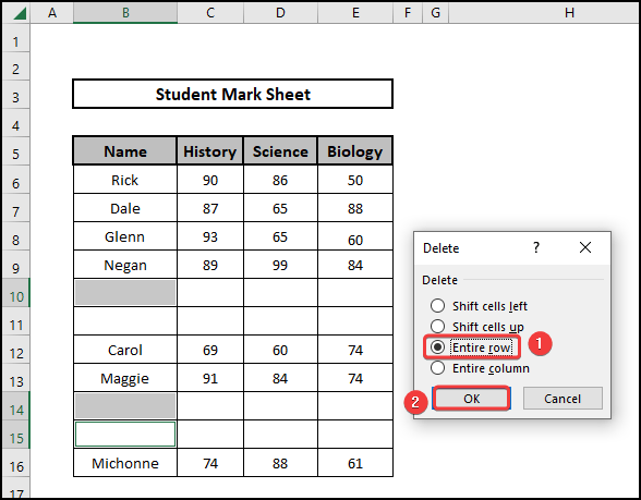 Deleting Rows by selecting cells