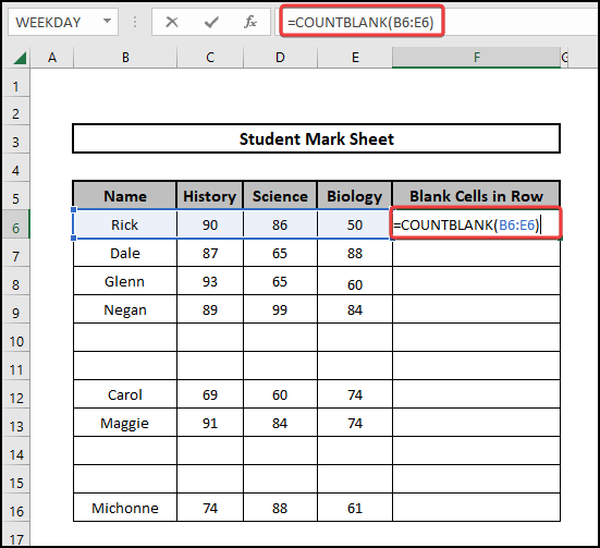 Using COUNTBLANK function to excel remove blank rows using formula