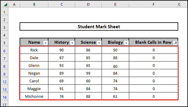 Filtered out dataset to excel remove blank rows using formula
