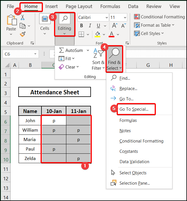 Applying Go To Special to find and replace blank cells in excel