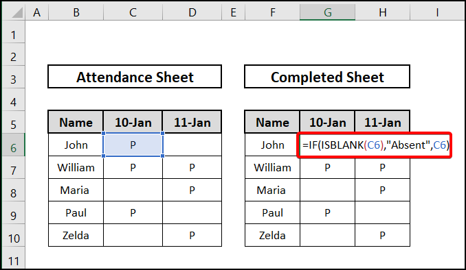 Combining IF and ISBLANK to find and replace blank cells in excel