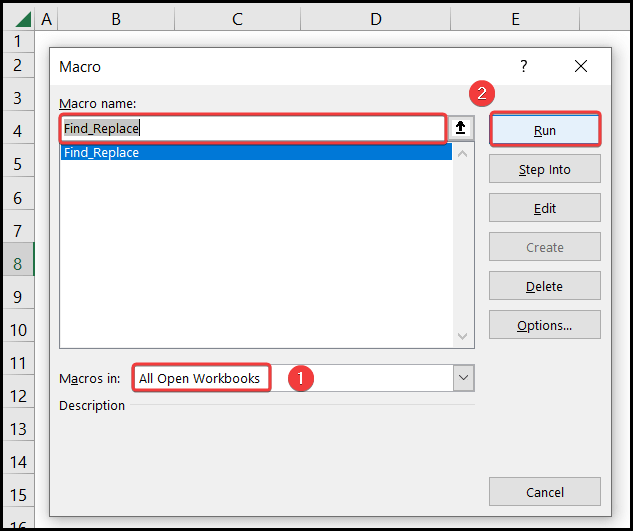 Running the macro to find and replace in multiple excel files