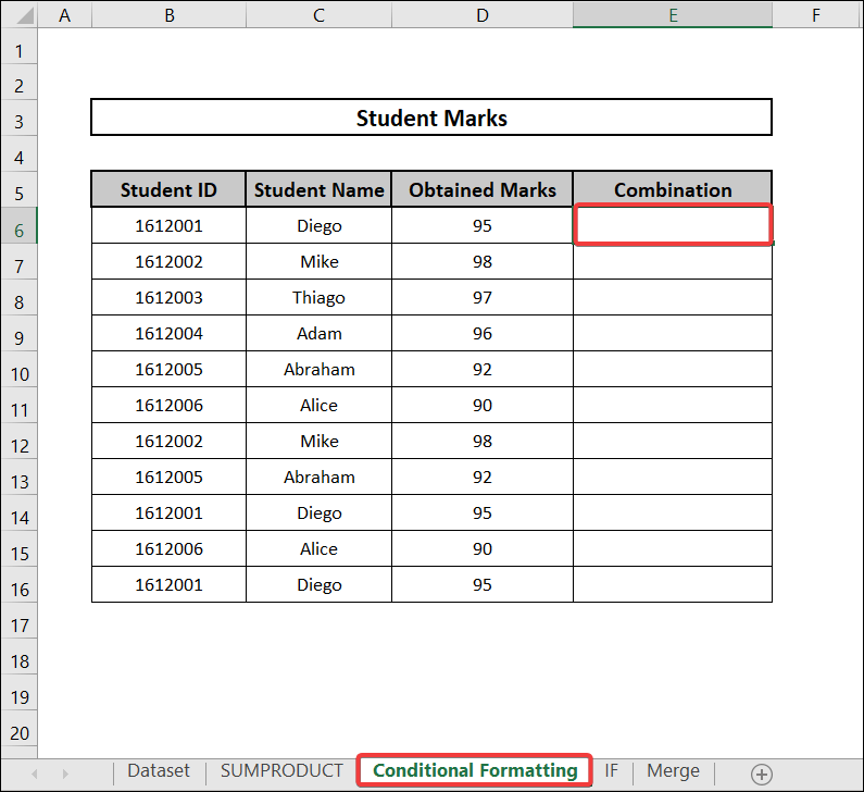 Using Conditional formatting function to group duplicates in excel.
