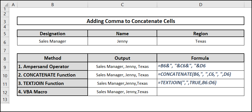 how to add comma in excel concatenate