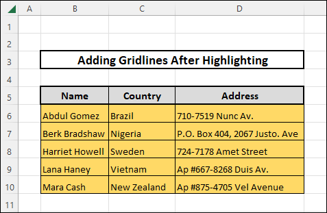 Applying Custom Cell Style to add gridlines after highlighting cells