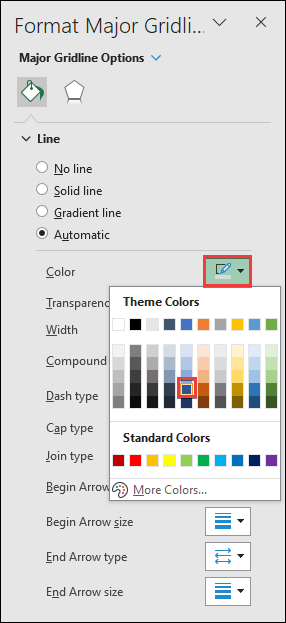 Changing color from Format Major Gridline options