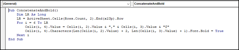 Bold text in concatenate formula for range