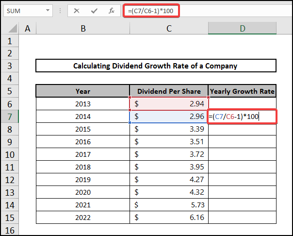 applying yearly growth rate formula