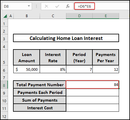 Use a multiplication formula to get the total payment number
