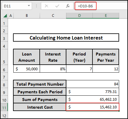 Employing a subtraction formula to calculate bank loan interest