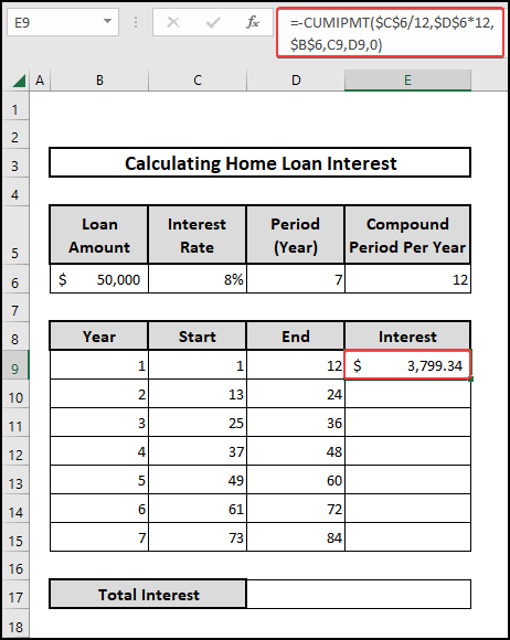 Calculating interest for the 1st year-end