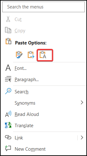 Paste from context menu