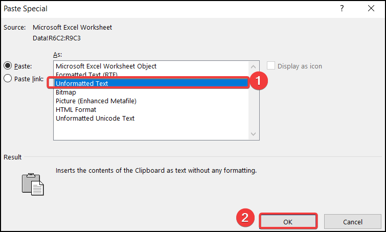 Selecting unformatted text