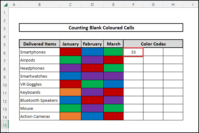Inserting function to count blank colored cells