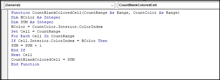CODE to count blank colored cells