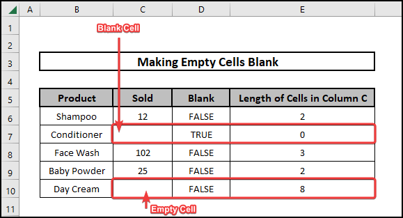 Difference between blank cell and empty cell 
