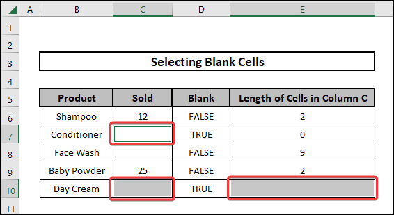 Selecting the blank cells