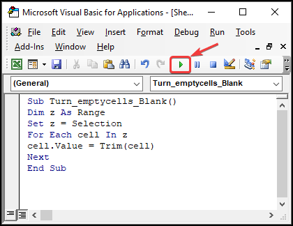 Running the code from the Visual Basic window