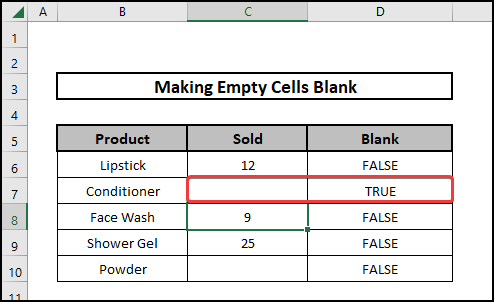 making an empty cells blank in excel