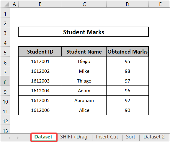 dataset of move columns in excel without overwriting