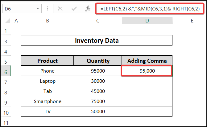 Inserting formula using LEFT, RIGHT and MID function