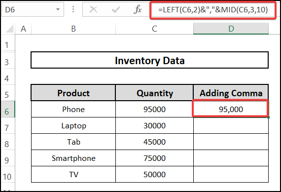 Inserting formula using LEFT and MID function