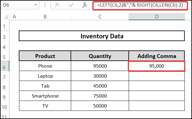Inserting formula using LEFT, RIGHT and LEN function