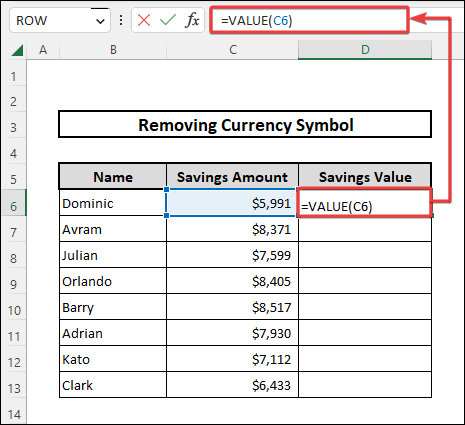 VALUE function to remove currency symbol