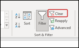 selecting Clear to clear filter