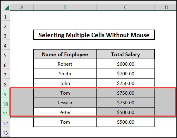 how to select multiple cells in excel without mouse Selecting Multiple Rows