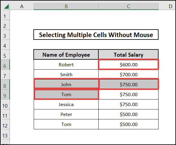 how to select multiple cells in excel without mouse Using the Name box
