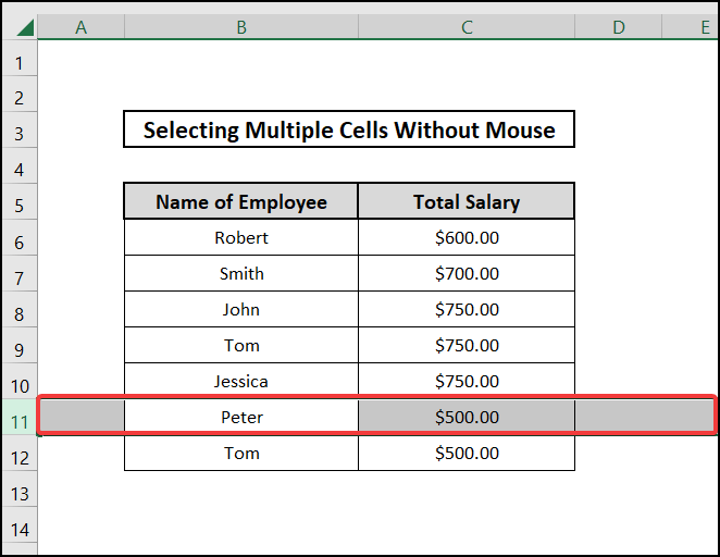 how to select multiple cells in excel without mouse Selecting Entire Row 