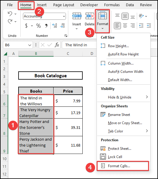 Selecting Format Cells to unwrap text