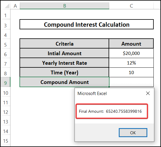 Final results for quarterly compound interest calculator