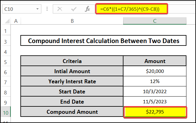 Compound Interest Formula Between Two Dates