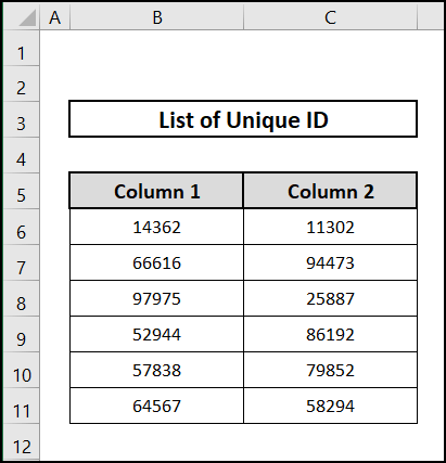 unique numbers generated from toolpak