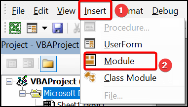 inserting module in vba window