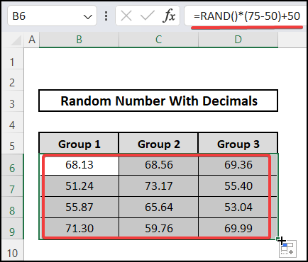 Applying RAND function for any limit to enter any random number with decimals in excel