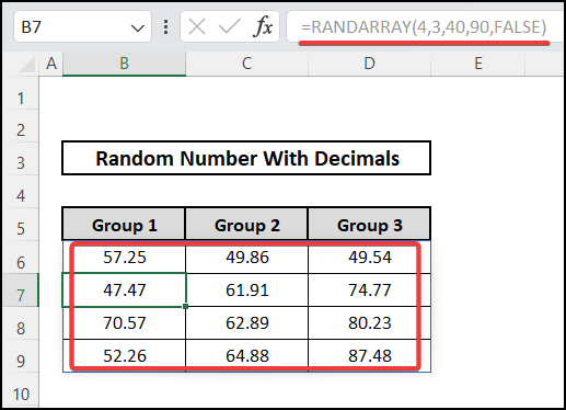 Utilizing RANDARRAY function for random number with decimals in excel