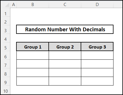 Dataset to enter any random number with decimals in Excel