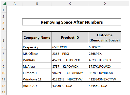 Find and Replace option to remove space after number