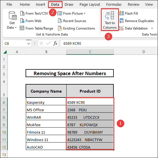 Text to columns feature